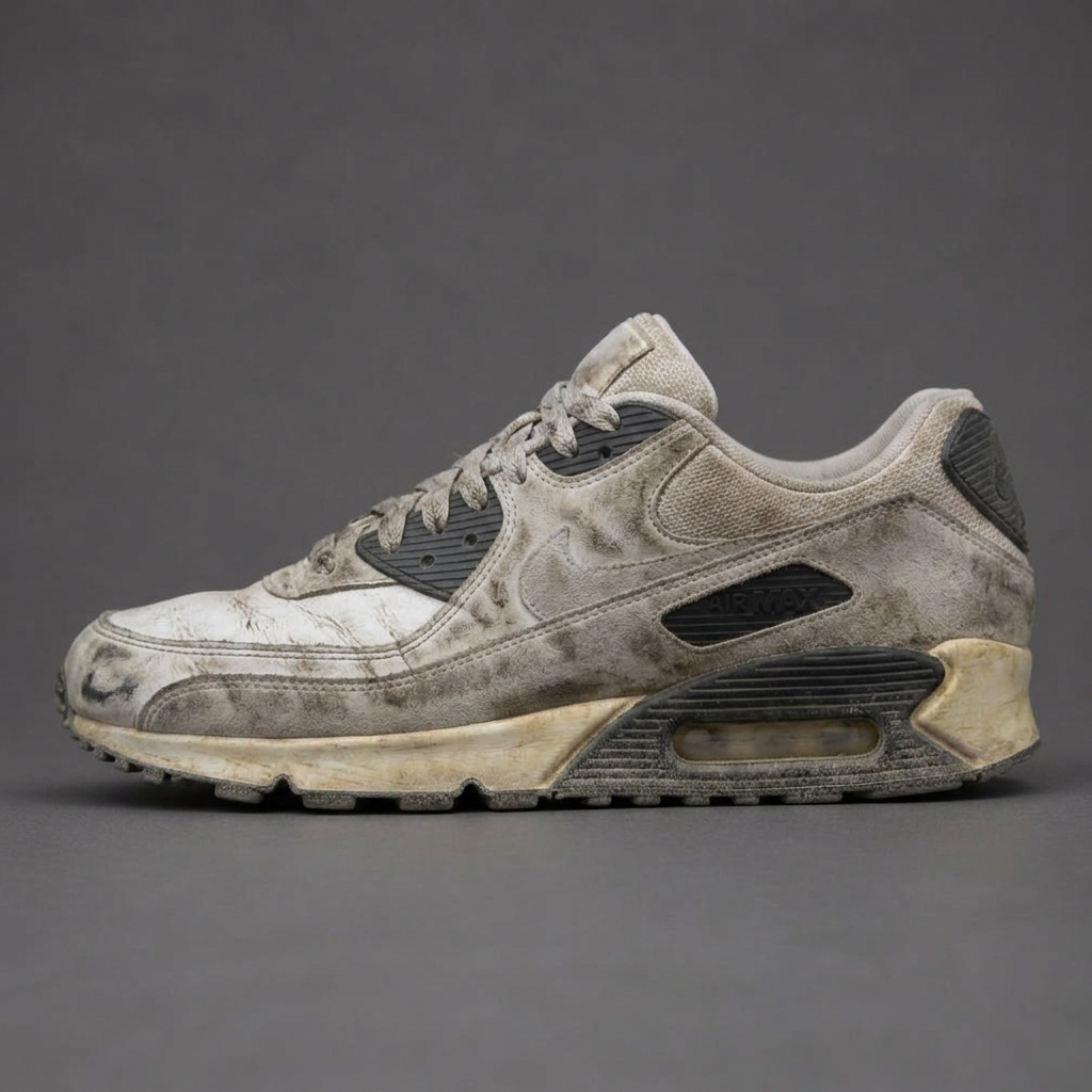 Dirty worn sneaker before a HI-SAVVY deep clean