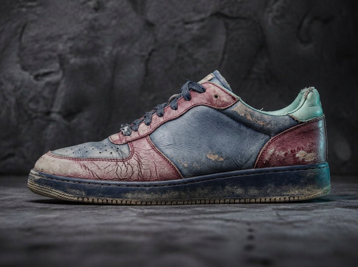 Faded red & navy leather before HI-SAVVY colour restoration