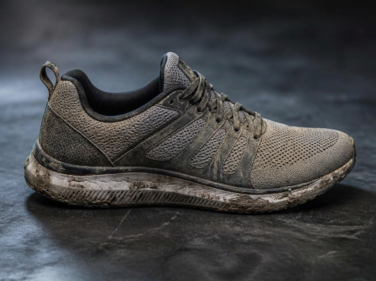 Mud-caked mesh runner before HI-SAVVY deep cleaning