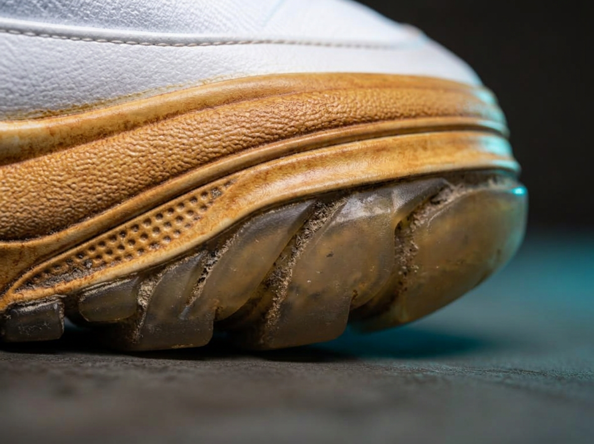 Oxidised midsole & icy sole before HI-SAVVY midsole unyellowing