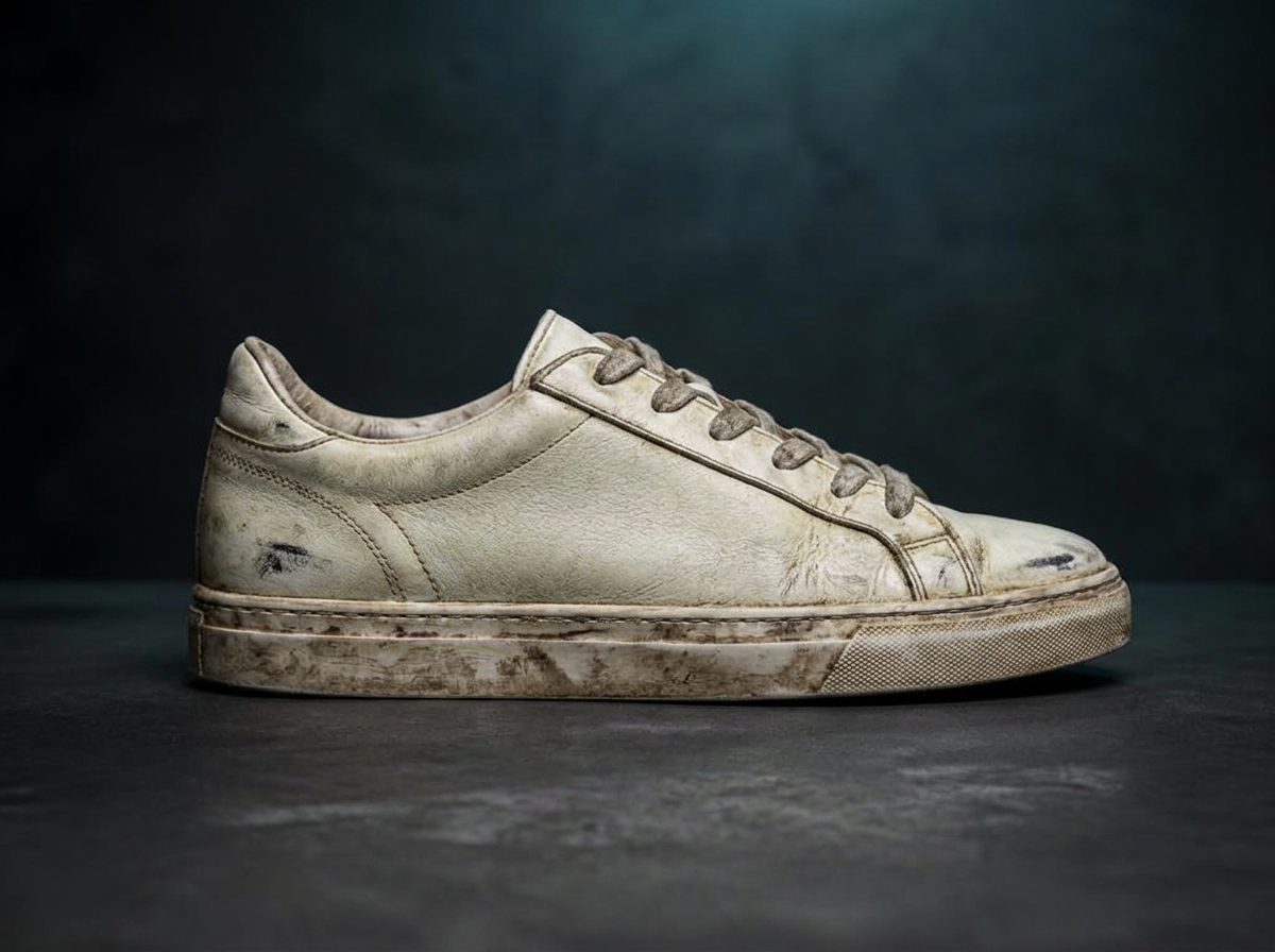 White leather low-top before HI-SAVVY white sneaker restoration